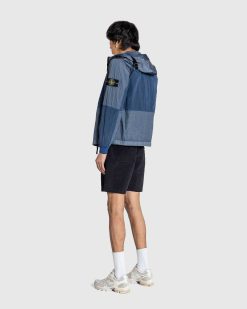 Stone Island Veste A Capuche En Metal Et Nylon Bleu Fonce | Vetements D'Exterieur