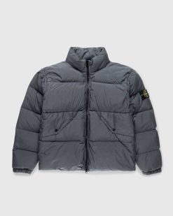 Stone Island Doudoune En Nylon Recycle Teinte En Vetement Gris Plomb | Vetements D'Exterieur