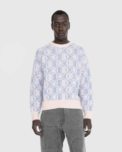 Acne Studios Pull Col Rond En Jacquard Faded Pink Melange/Bleu Clair | Tricots