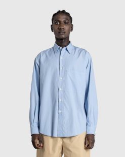 Auralee Grande Chemise En Serge Finx Delave Bleu Sax | Chemises