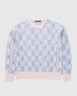 Acne Studios Pull Col Rond En Jacquard Faded Pink Melange/Bleu Clair | Tricots