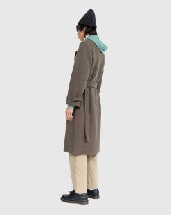 Auralee Trench Melton En Laine D'Alpaga Brossee Olive Fonce | Vetements D'Exterieur