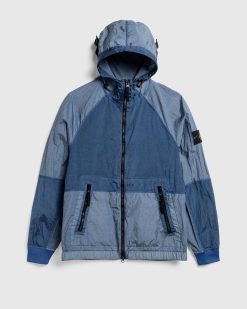 Stone Island Veste A Capuche En Metal Et Nylon Bleu Fonce | Vetements D'Exterieur