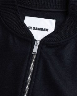 Jil Sander Veste Melton En Laine Entierement Zippee Noir | Vetements D'Exterieur