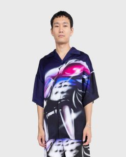 Gerrit Jacob Chemise Imprimee En Satin Marine/Lilas | Chemises