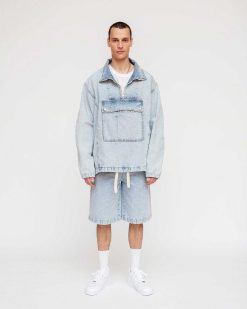 Acne Studios Anorak Denim Demi-Zip Delave Bleu Clair | Vetements D'Exterieur