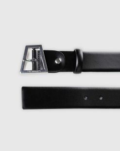 Trussardi Ceinture En Cuir De Veau Boucle Argentee Carree Noir | Ceintures