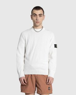 Stone Island Tricot De Coton Doux Cotele Blanc | Tricots