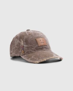 Acne Studios Casquette Patch Visage En Cuir Marron Toffee | Chapeaux