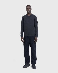 Stone Island Pull Col V Melange Charbon | Tricots