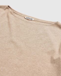 Auralee T-Shirt A Manches Longues Et Col Bateau En Coton Et Cachemire Hard Twist Beige | T-Shirts