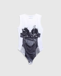 Jean Paul Gaultier Body Jersey Imprime Madonna Corset Trompe L'Oeil Blanc/Noir | T-Shirts