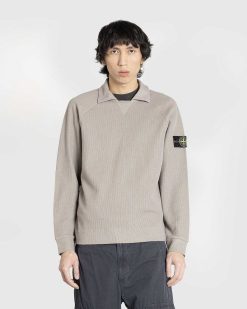 Stone Island Chemise En Maille A Col Italien Gris Tourterelle | Tricots