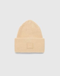 Acne Studios Bonnet Logo Grand Visage Biscuit Beige | Accessoires D'Hiver