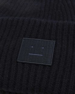 Acne Studios Bonnet Logo Grand Visage Noir | Accessoires D'Hiver