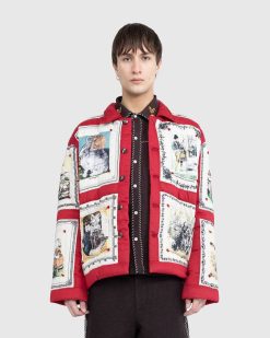 Bode Veste Matelassee Storytime Rouge Multi | Vetements D'Exterieur