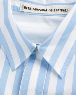 Meta Campania Collective Chemise Pablo Exageree En Popeline De Coton Bio Non Doublee Rayure Bleu Clair | Chemises