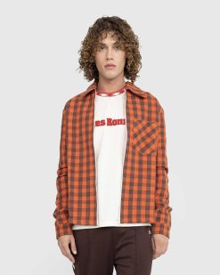 Wales Bonner Veste Etudes Coton Carreau Orange/Marron | Vetements D'Exterieur