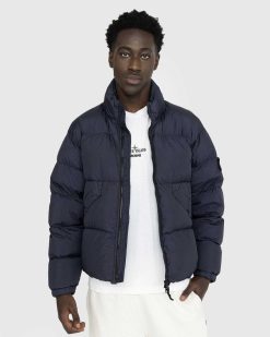 Stone Island Doudoune Nylon Recycle Teinte En Vetement Bleu Marine | Vetements D'Exterieur