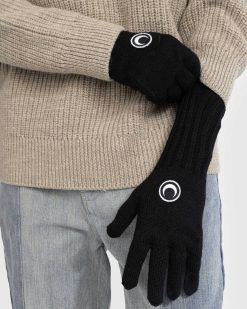 Marine Serre Gants De Longueur De Poignet Coteles En Laine Sans Mulesing Noirs | Accessoires D'Hiver