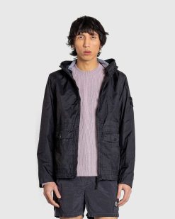 Stone Island Veste A Capuche En Nylon Noir | Vetements D'Exterieur