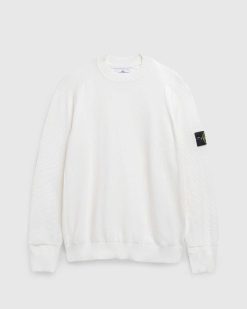 Stone Island Tricot De Coton Doux Cotele Blanc | Tricots