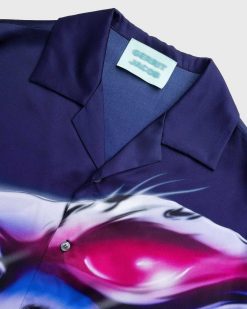 Gerrit Jacob Chemise Imprimee En Satin Marine/Lilas | Chemises