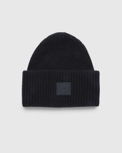 Acne Studios Bonnet Logo Grand Visage Noir | Accessoires D'Hiver