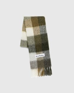 Acne Studios Echarpe Mohair A Carreaux Taupe/Vert/Noir | Accessoires D'Hiver