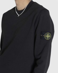 Stone Island Sweat-Shirt Ras Du Cou Teint En Piece Noir | Sueurs