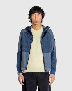 Stone Island Veste A Capuche En Metal Et Nylon Bleu Fonce | Vetements D'Exterieur