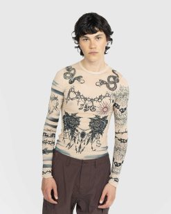 Jean Paul Gaultier Trompe L'Oeil Tattoo Haut Manches Longues Nude/Gris/Noir | T-Shirts