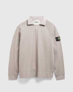 Stone Island Chemise En Maille A Col Italien Gris Tourterelle | Tricots