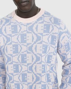 Acne Studios Pull Col Rond En Jacquard Faded Pink Melange/Bleu Clair | Tricots