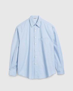 Auralee Grande Chemise En Serge Finx Delave Bleu Sax | Chemises